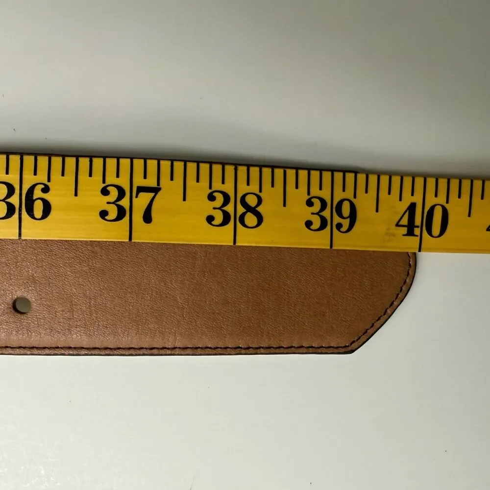 ANN TAYLOR Belt Women's S Brown Leather Blue Cream Double Gold Tone Buckle READ